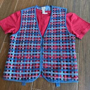 Vintage Koret City Blues lattice woven denim vest and undershirt large grannycor